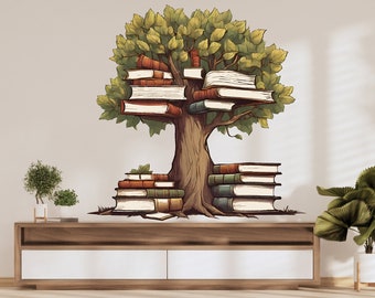 Library Tree Wall Art Decal, Library Wall Decal, Education Decals, Kids Room, Reading room, Nurseries, School, Kids Gifts, Dorm Room 355LU