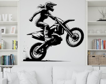 Motocross Wall Decal, Girl Motocross Decor, Girl Motocross Wall Art, Motocross Decor, Motorcross Wall Sticker, Motocross Wall Vinyl 245RS