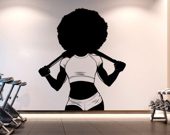Decalcomania da muro per palestra Afro Girl Power fitness Citazione Decor Allenamento Arte Vinile Adesivi murali per palestra Camera da letto Palestra Allenamento Ragazza Motivazione Crossfit 350LU