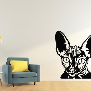 Sphynx Cat calcomanías de pared Decoración para perros Gato niños Gato pared arte Calcomanía Gato Amante Animales Calcomanía Gato Pared Baño Pared Calcomanías Pegatinas Vinilo 040RS