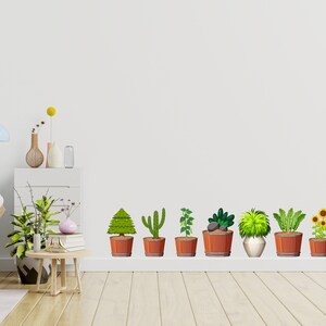 Pflanzentopf-Wandaufkleber, Pflanzentöpfe-Wand-Vinylaufkleber, Pflanzen-Wanddekoration, Blumen-Pflanzen-Wandaufkleber, Wohnzimmerdekor 335LU