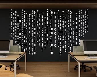 Décalcomanie murale code binaire, décalcomanie d'art mural en vinyle technologique, décalcomanie murale circuit imprimé, décoration murale de bureau, bureau Computer It Decor 230LU