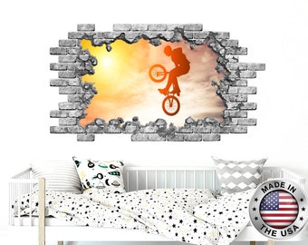 Agujero de ciclismo en las calcomanías. Murales de vinilo engomada de vinilo de bicicleta. Calcomanía extraíble deportiva. Ciclismo por encima de la calcomanía de la cama. Bicicleta Ciclo Niños Dormitorio Decoración NT84