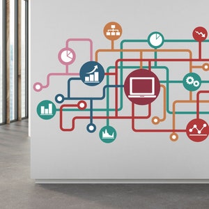Technology Vinyl Wall Art Decal, Circuit Board Wall Decal, Office Wall Decor, Business Software Wall Sticker, Computer It Decor Office 165RS