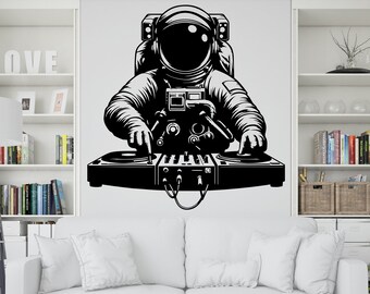 Astronaut Dj Playing music wall decor, Astronaut Wall Decals Stars, Space, Girl, Boy, Gifts, Bedroom, Vinyl, Wall Art, Planet 247RS