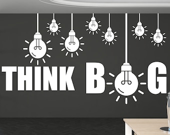 Think Big Idea Lightbulb Motivational Inspirational Wall Decal Sticker for Office, Office Wall Decal Idea Teamwork, Office Wall Decor 321LU