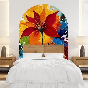 Arch Abstract Flower Art Painting Wall Decal, Bed Arch Sticker, Hedboard Wall Decal, Arch Wall Decal Sticker, Super King Bed Arch 516LU