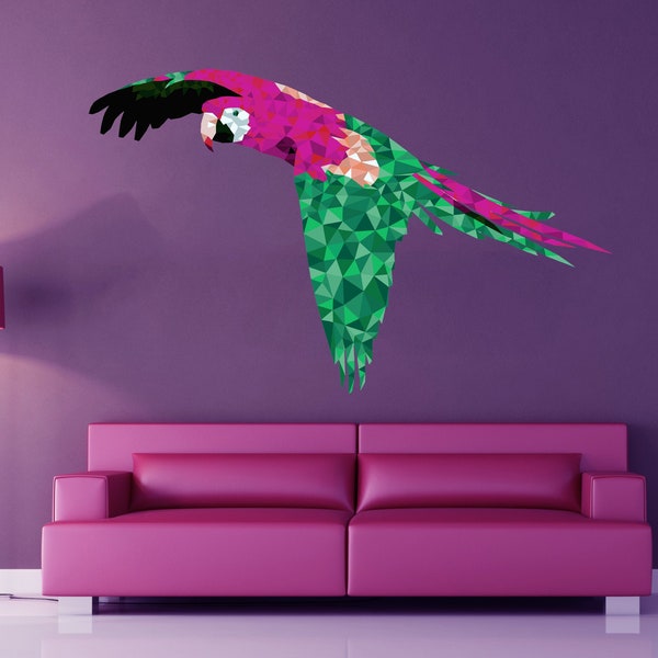 Flying Parrot Polygonal Wall Decal, Bird Sticker,Feathered Wall Stickers,Jungle Room Décor,Nature Animals Design,Bright Idea for Living Room