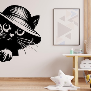 Calcomanía de pared de gato asomando, calcomanías de pared de gatos, regalo para niños, decoración de pared de aseo, calcomanías veterinarias, calcomanía de vinilo de pared de gato de tienda de mascotas 634LU