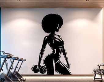 Gym Wall Decal Afro Girl Power fitness Quote Decor Workout Art Vinyl Gym Wall Stickers Bedroom Gym Workout Girl Motivation Crossfit 214RS