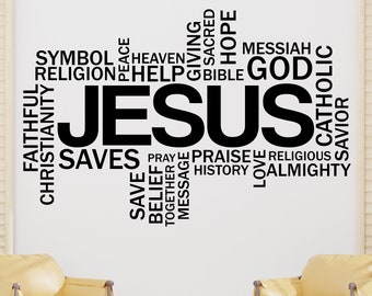 Jezus Word CLoud, religieuze muur teken, christelijke muur woorden, kerk heiligdom kunst aan de muur, kerk muur decor, religieuze muur kunst 309LU