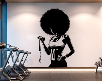 Gym Wall Decal Afro Girl Power fitness Quote Decor Workout Art Vinyl Gym Wall Stickers Bedroom Gym Workout Girl Motivation Crossfit 214RS