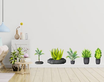 Plant potted wall stickers, Plants Pots wall vinyl sticker decal, Plants wall decoration, Flower plant wall decal, Living Room decor 337LU