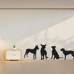 Decalque de parede de cachorro, decoração de cachorro, crianças, arte de parede de cachorro, amante de animais de estimação, decalque de parede com tema de cachorro, decoração de parede, adesivos de vinil 019lu