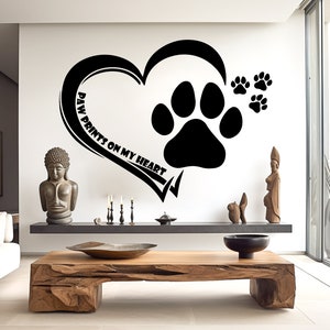 Decoração de parede de cachorro com patas de coração, decalques de parede de cachorro, arte de parede de cachorro, adesivos de amante de cachorro, parede de vinil, decalques de parede de berçário, arte 019rs