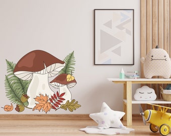 Woodland Mushroom Wall Decals, Woodland Nursery Decor, Kids Room Wall Art, Forest Wall Decor, Big Mushroom Decal, Wall Decal for Kids 345LU