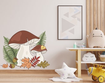 Woodland Mushroom muur stickers, bosrijke kwekerij decor, kinderkamer kunst aan de muur, bos muur decor, grote paddestoel sticker, muur sticker voor kinderen 345LU