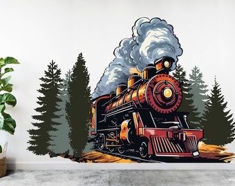 Train Steam Engine Wall Decal Train Wall Sticker Train Art Train Wall Vinyl Wall Decal Train Room Gifts Vinyl Wall Art Stickers 268RS