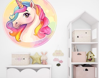 Eenhoorn muur sticker, kleurrijke eenhoorn meisjes muur sticker, eenhoorn vinyl muur decor voor baby's kinderen meisjes muur sticker geschenken, kinderkamer 470RS