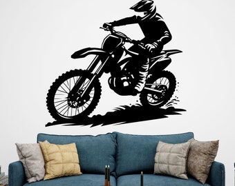 Kiwistar Adesivo Murale Motocross Salto – 6 Pezzi, 40x36 Cm, Rimovibile, Verde Scuro