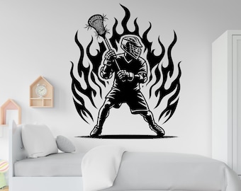 Lacrosse Player wall decal Sport Wall Decal Kids Decal Personalized Lacrosse wall Vinyl Wall Sticker Boy Room Nursery Kids Gifts 251RS