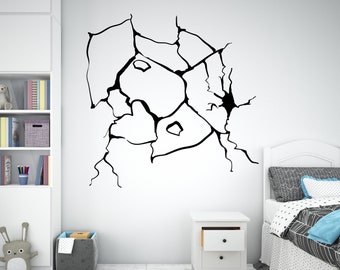 Crack wall wall decal, Cracked wall sticker, Cracked Broken vinyl wall art wall decals, Nursery wall decor, Gamer room decals 299LU