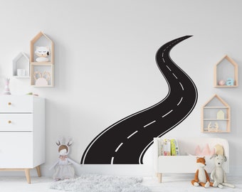 Road wall decal sticker, tire track wall sticker, road wall decals, winding road mural, road wall vinyl, kids gifts, kids room nursery 250LU