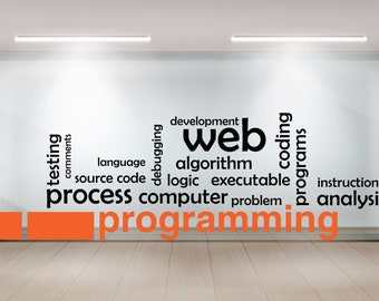 Programmering muur sticker, technologie Vinyl Wall Art sticker, Office Wall Decor, Business Software muur Sticker, Computer It Decor Office 237LU