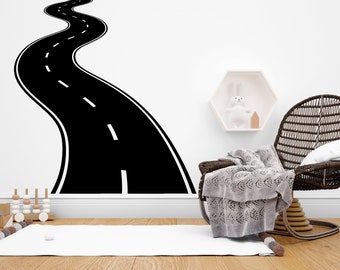 Road wall decal sticker, tire track wall sticker, road wall decals, winding road mural, road wall vinyl, kids gifts, kids room nursery 251LU