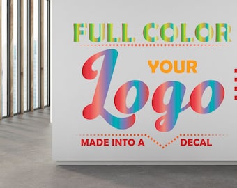 Puede incluir: Pegatina a todo color "Tu Logo" hecha en una pegatina. El texto está en un degradado arcoíris.