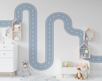 Road wind Wall Decal Highway Vinyl Sticker Track Route Wall Decor Kids Playroom Boys Room Wall Art Automotive Bedroom Mural Sticker 133LU