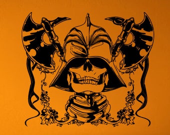 Skull Head Warrior Helmet Knight Ax Weapon Wall Stickers Decals Vinyl Mural Decor Art L2139