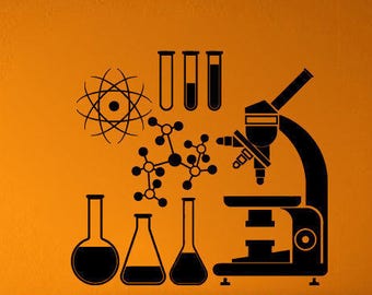 School Microscope Science Scientist Chemical Chemistry Atom Beaker Wall or Window Sticker Decal Vinyl Fathead Mural Decor L2023