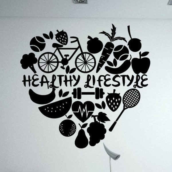 Good Health Healthy Life Style Food Exercise Fitness Wall Vinyl Sticker Mural Room Decor L1815