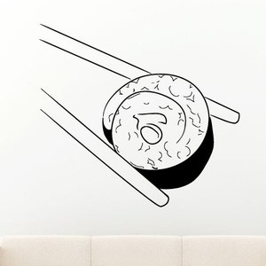 Chop Sticks Holding Sushi Roll Kitchen Wall Decal Vinyl Sticker Mural Room Decor L1166