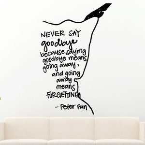 Pan Saying Quote &quot;Never Say Goodbye&quot; Vinyl Peal And Stick Removable Sticker Decal L1351