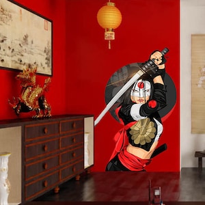 Japanese Samurai Girl Decal, Japanese Samurai Girl Sticker, Japanese Samurai Girl Wall Decor