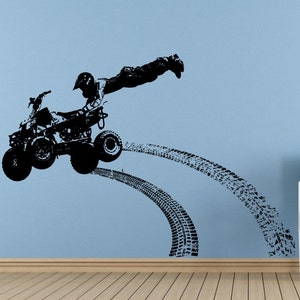 Quad Atv Dirt Racing Rally Jump Trick Stunt Tire Marks Tracks Wall Decal Vinyl Sticker Mural Room Decor L1680