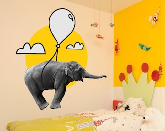 Flying Elephant Wall Decal, Elephant Sticker, Elephant wall decor