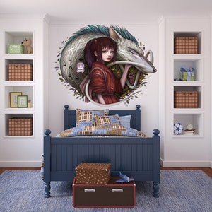 Anime Girl Decal, Japanese Cartoon Sticker, Werewolf Wall Art, Fantasy Character Vinyl Wallpaper, Wolf Wall Design, Animated Kids Room Décor