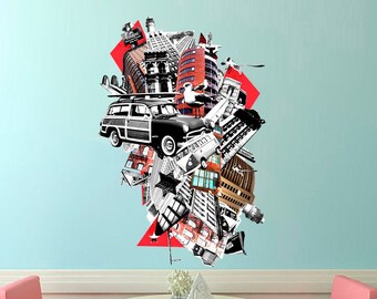 London Collage Decal, London Collage Sticker, London Decor, UK Decor