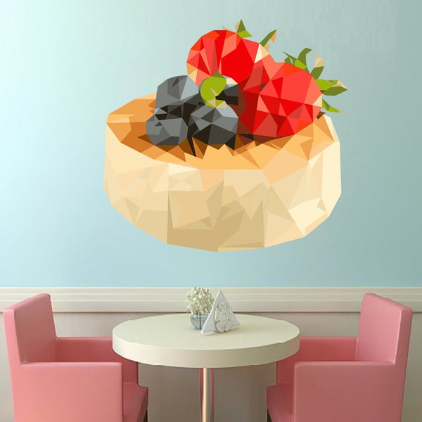 Dessert Polygonal Kitchen Wall Decal, Cake Sticker, Pie Wall Art, Sweet Food Vinyl Wallpapers, Fruit Yummy Home Décor, Coffee Shop Design