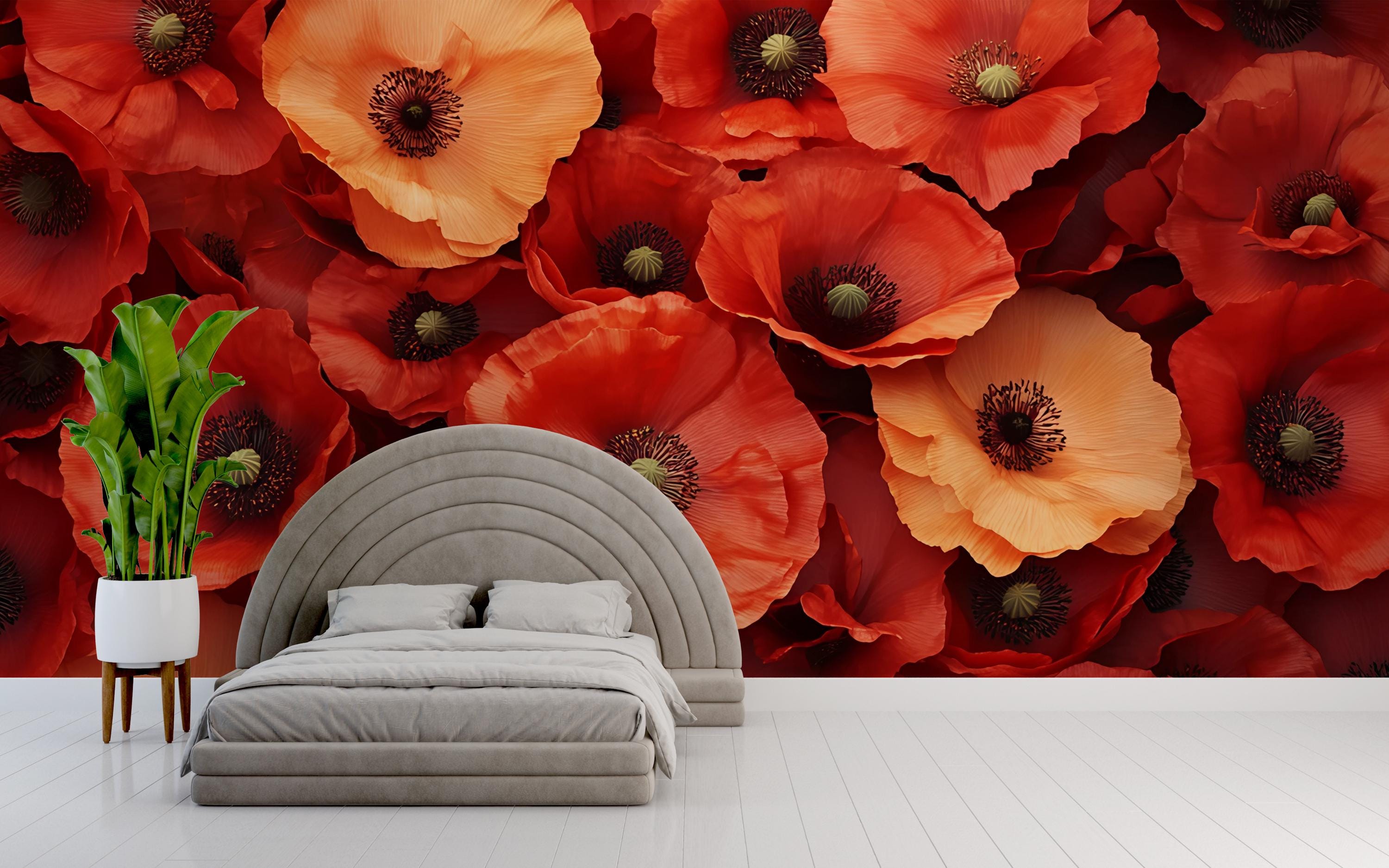 Red Poppy Flower Wall Mural – Bold Floral Wallpaper for Bedroom, 3D ...
