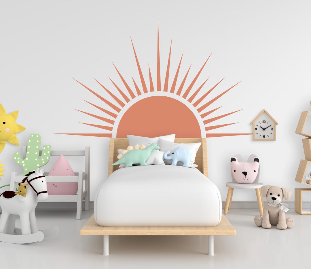 Sun Boho Wall Decal, Nursery Half Sun Decor, Bed Arch Sticker, Hedboard ...
