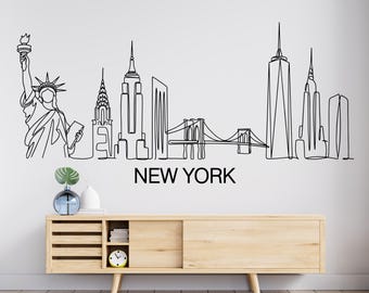 New York City Skyline Wall Decal Sticker City New York Wall Decal Vinyl Sticker Home Decor Headboard Decal Living Room Office 1187RS