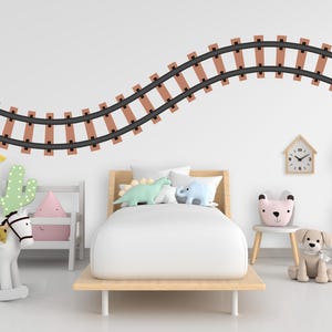 Railroad train Wall Decal Highway Vinyl Sticker Track Route Wall Decor Kids Playroom Boys Room Wall Art Train Bedroom Mural Sticker 606RS