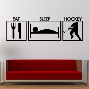 Eat Sleep Play Ice Hockey Repeat Sport Game Fun Outdoors Wall Decal Sticker Vinyl Mural Leaving Bedroom Room Home Decor FREE SHIPPING L282