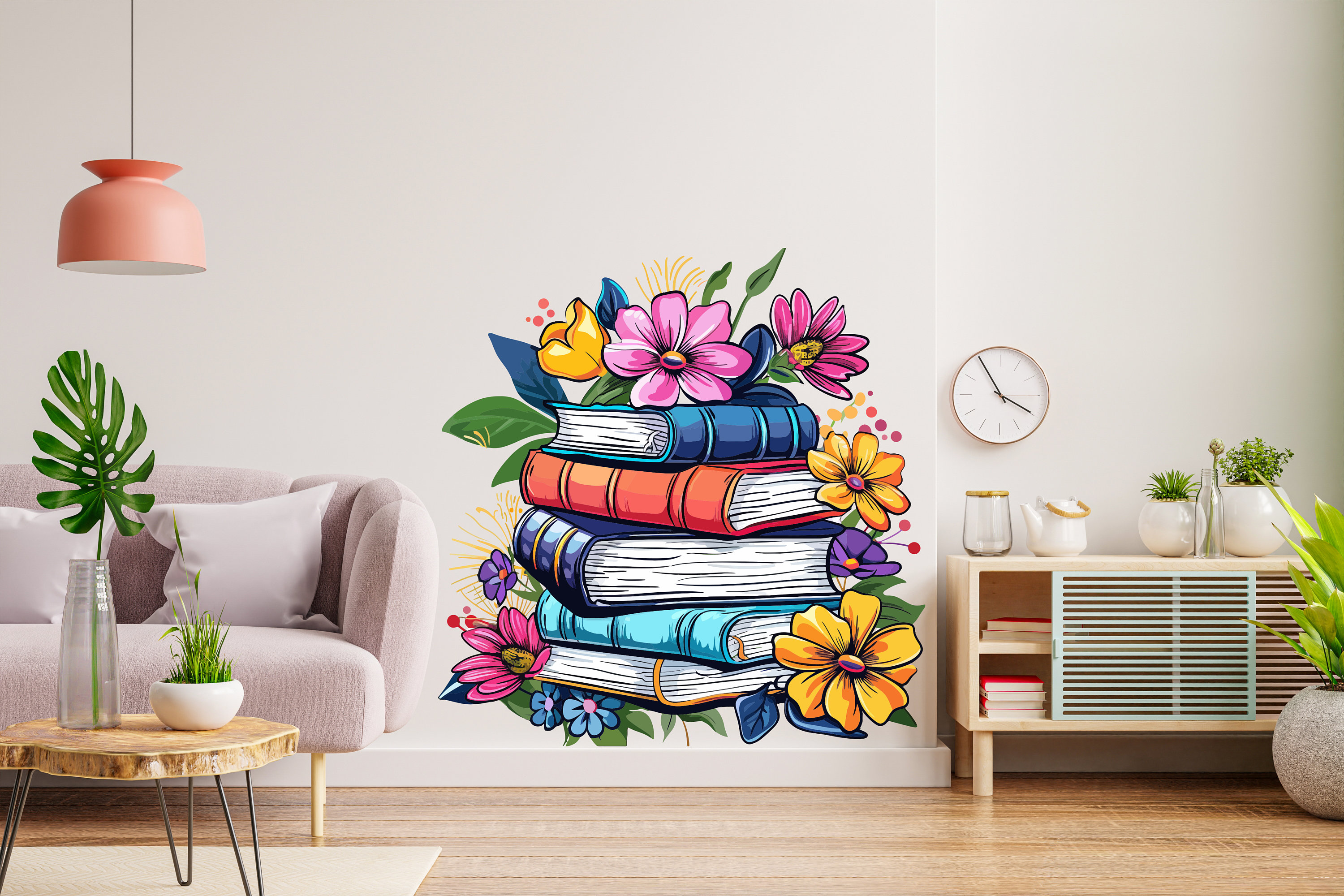 Library Floral Wall Art Decal, Library Wall Decal, Education Decals ...