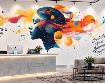 Creative Agency Wall Decal, Marketing Office Wall Art, Colorful Woman Mural, Advertising Agency Decor, Modern Office Wall Graphic