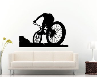 Bicycle Rider On A Mountain Bike Bicycle Sport Wall Decal Vinyl Sticker Mural Room Decor L1020